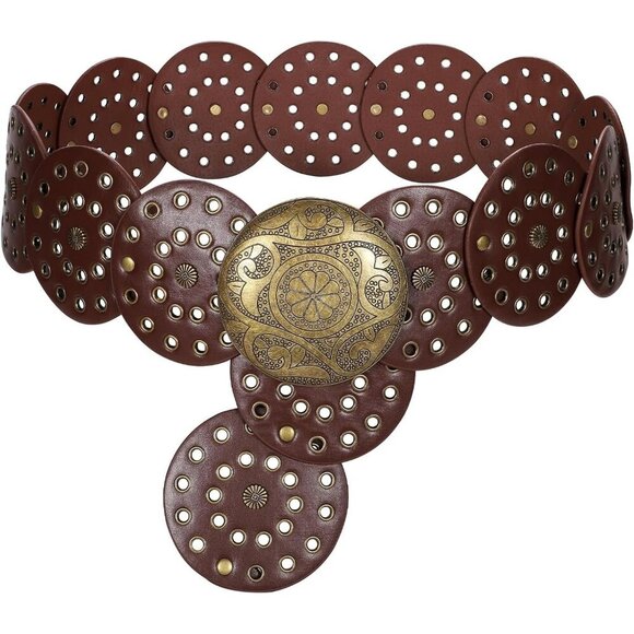 Women\'s Vintage Leather Belt Western Disc Waist Belts Belt Brown Bronze Buckle